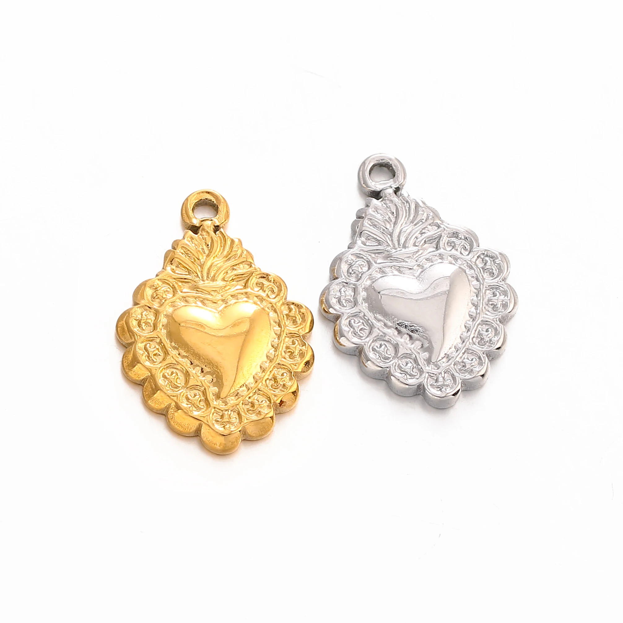 3pcs 18k plattiert heiliges Herz Charms Edelstahl Amulett Herz Anhänger für Muttertag DIY Halskette Armband Schmuck herstellung
