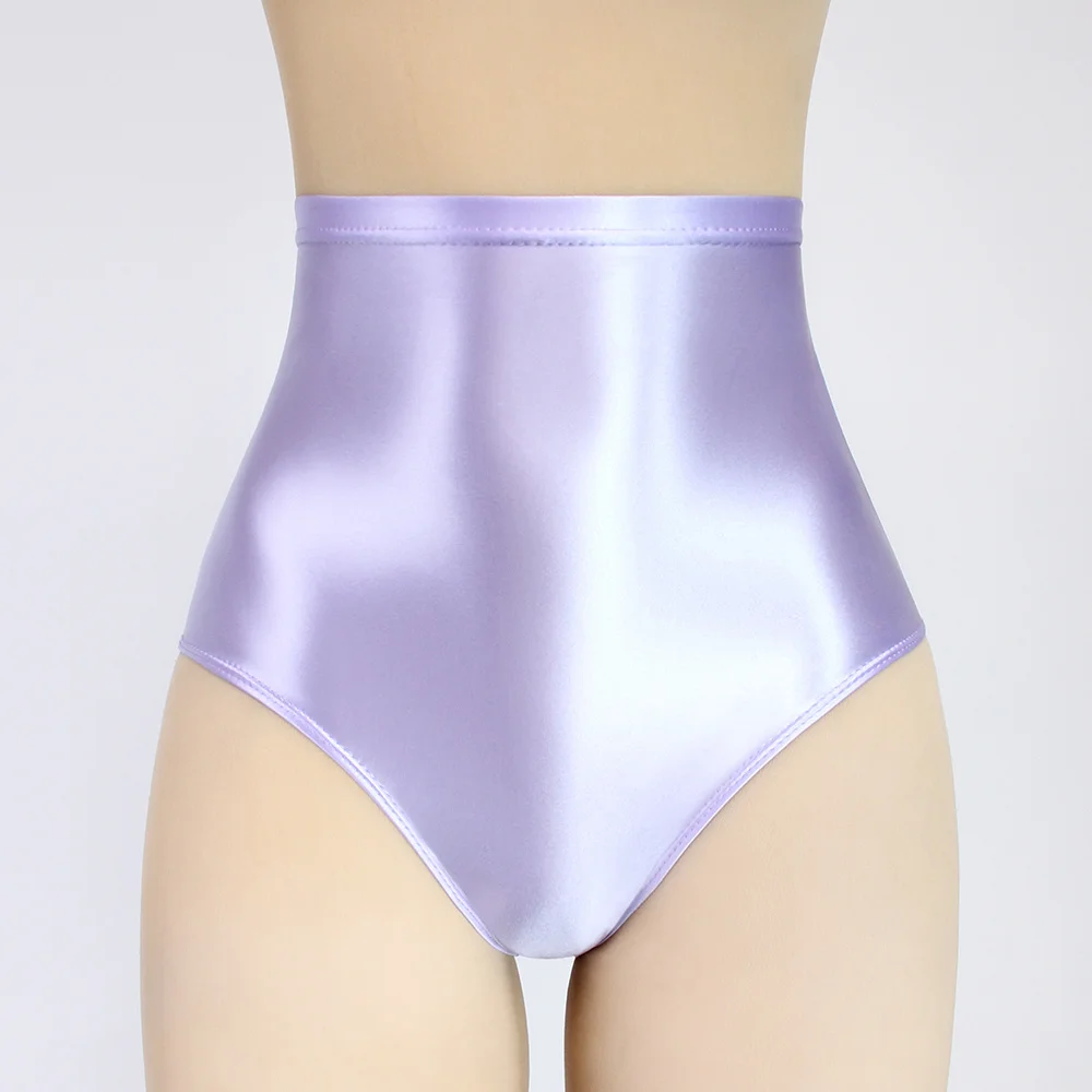 

Sexy WOmen gloss Briefs Bikini Bottoms with Buttocks Silky super High Waist Tights Underpants Oily swimming trunks MEN shorts