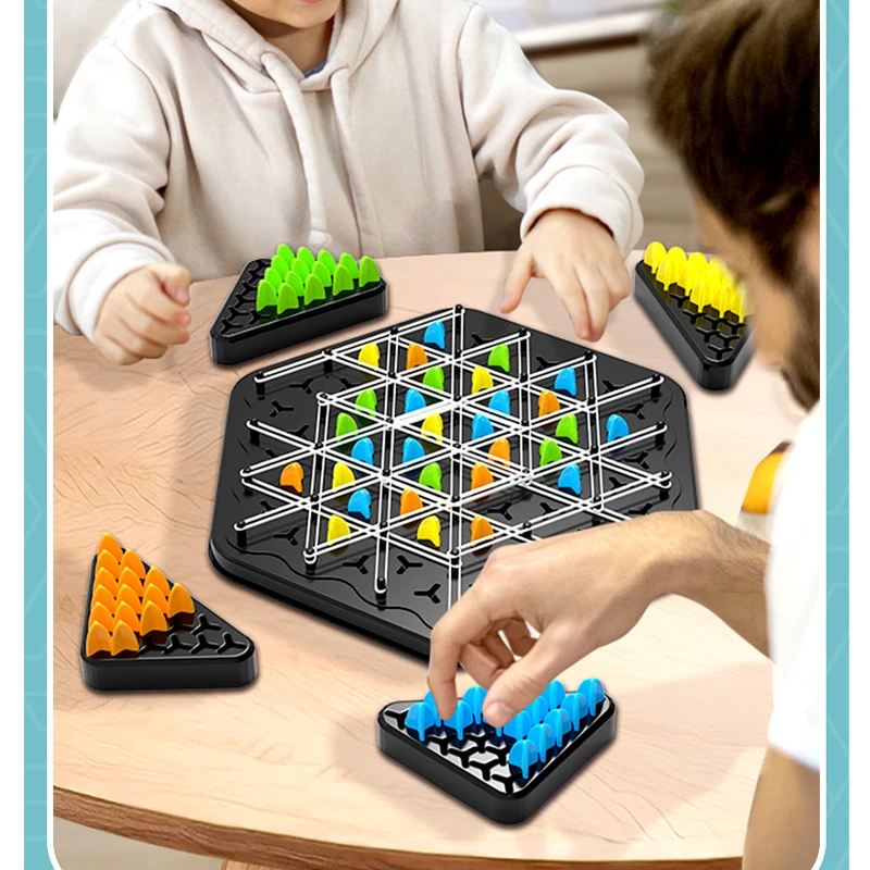 Chain Triangle Chess Game Triggle Rubber Band Educational Interactive Battle Set For Family Party Gift Box 30*27CM