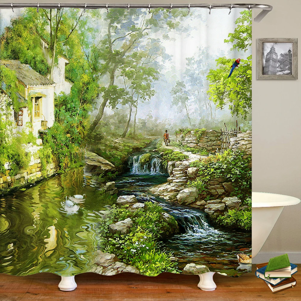

Natural landscape Printed Shower Curtain Bathroom Curtains With Hooks Polyester Fabric Decorate Bathroom Waterproof Bath Screen