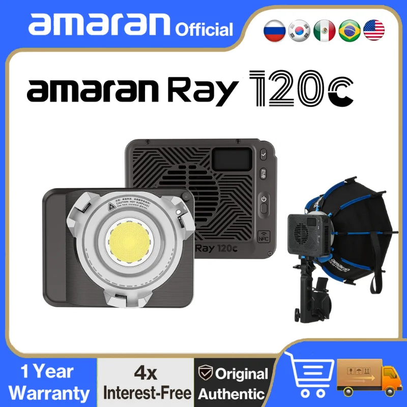 【NEW】amaran Ray 120c 120W 2,300K - 10,000K Full-color Lightweight Bowens Mount COB Light Powered by OmniColorbby Aputure