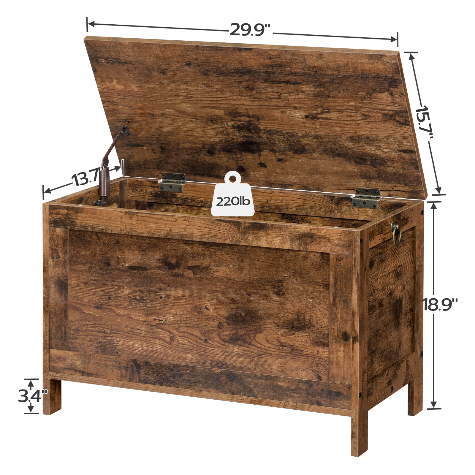 Toy Box, Retro Wooden Look Storage Chest with Safety Hinge, Entryway Storage Bench Toy Chest Organizer, Easy Assembly 3