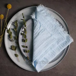 Rustic Cotton Gauze Napkins - Vintage-Style Tea Towels for Elegant Table Decoration (Light Blue)