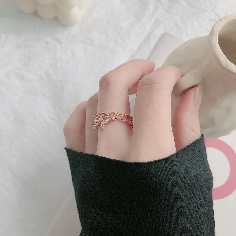Double Layer Flower Rings For Women Teens Girls Adjustable finger ring
