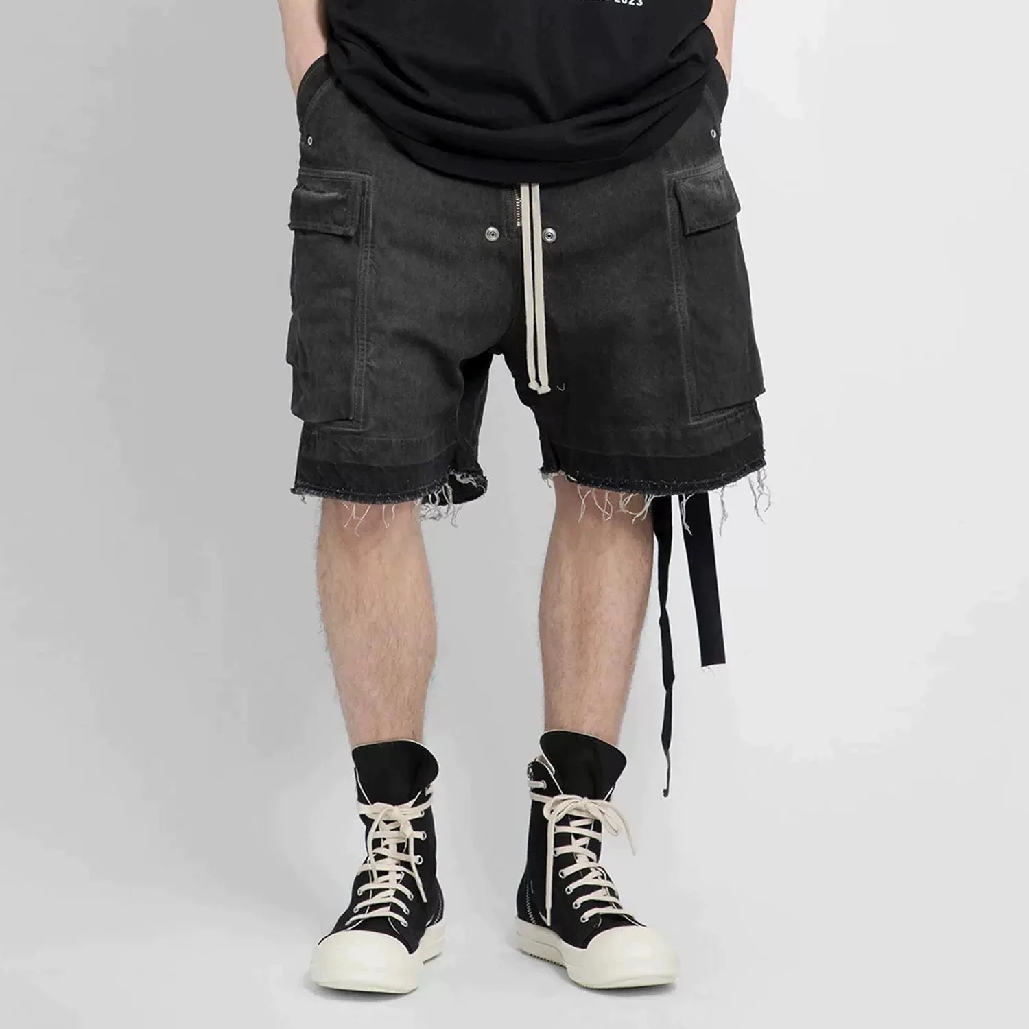 UMI MAO R0 Style Shorts High Street Patchwork Cat Whisker Workwear Pants Trendy Multi Pocket Denim Trousers Men's Women's