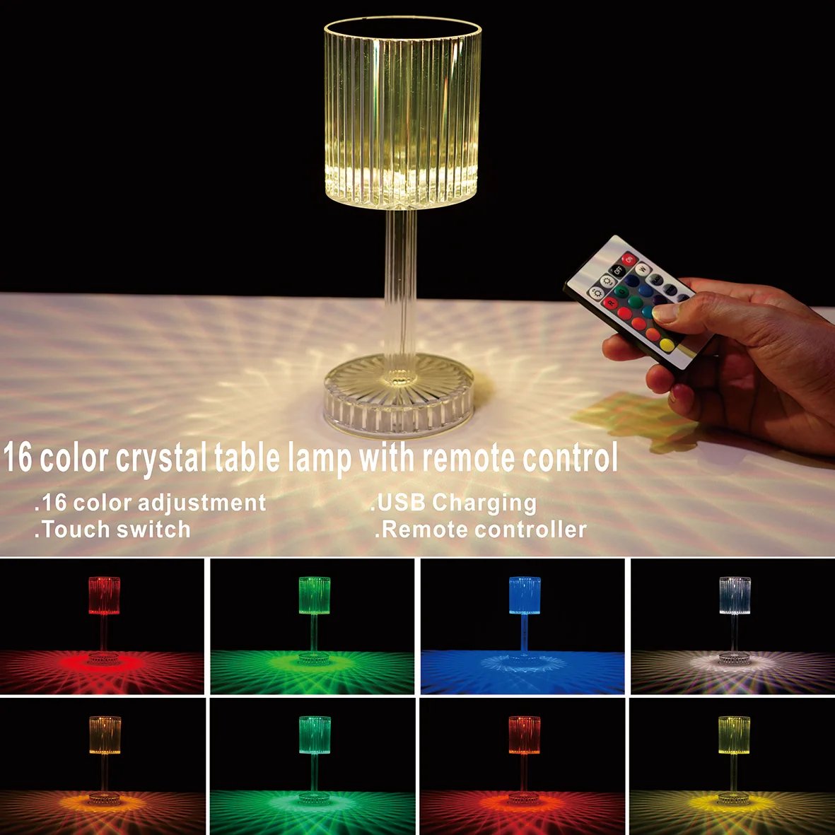 Crystal Table Lamp, 16 Colors Remote Table Lamp with Touch Switch