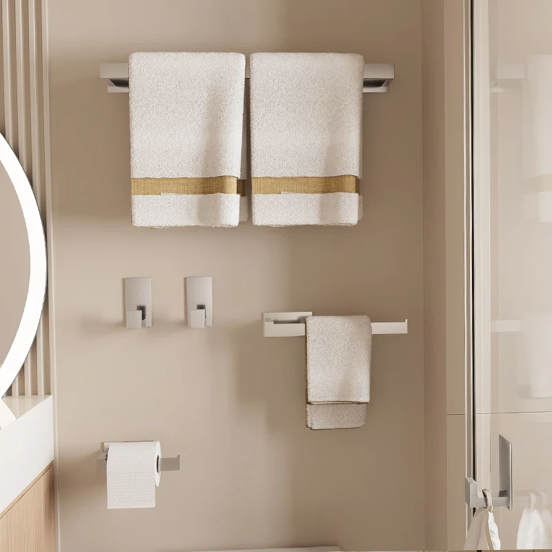 Wall Mount Stainless Steel Bathroom Hardware Set Towel Bar Towel Ring Paper Holder Robe Hook Bathroom Accessories Set