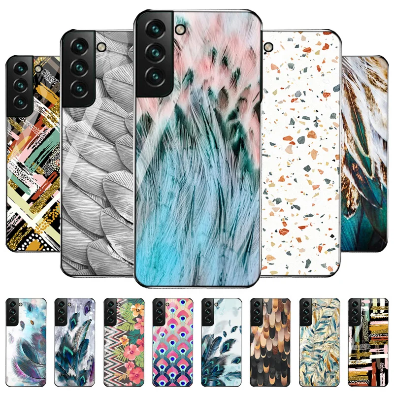 Чехол из закаленного стекла для Samsung S21 твердый чехол с цветами S22 Plus Ultra S20 FE M52 Galaxy