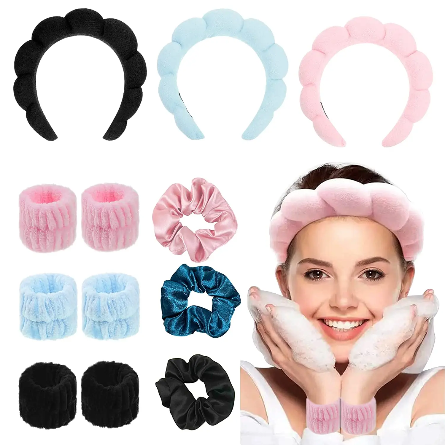 12 Pack Sponge Spa Headband For Washing Face Bubble Skincare Headbands 