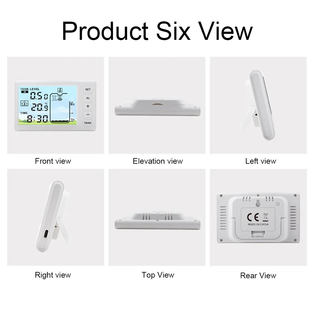 Wireless Ultrasonic Water Level Indicator Gauge W/ Temperature Sensor Time Display Ultrasonic Tank Liquid Depth Level Meter