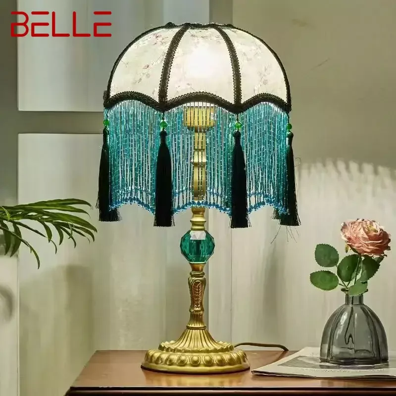 

BELLE French Table Lamp American Retro Living Room Bedroom Villa European Pastoral Creative Tassels Desk Light