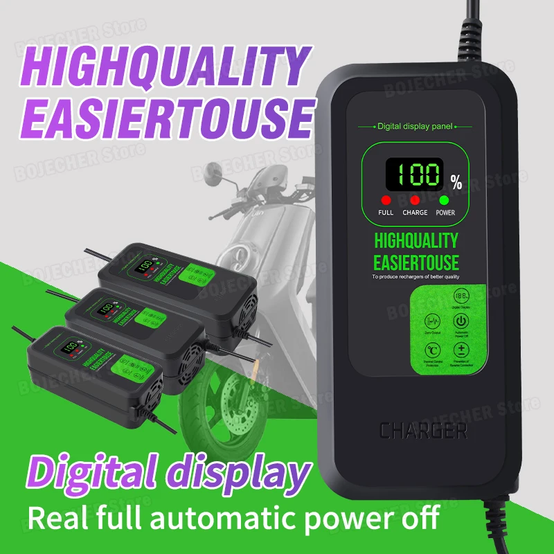 Advanced Digital Display Lithium Battery Charger with Cooling Fan - EU Plug