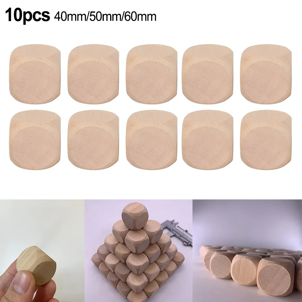 10pcs Blank Wooden Dice Unfinished Wood Cubes Square Blocks DIY Craft Printing Dice 40*40*40mm 50*50*50mm 60*60*60mm Board Game