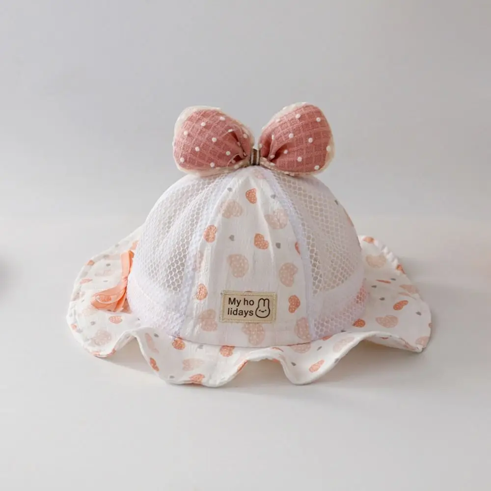 Drawstring Sweet Baby Bucket Hat Adjustable Heart Print Kids Fisherman Hat UV Protection Comfortable Baby Sun Protection Cap