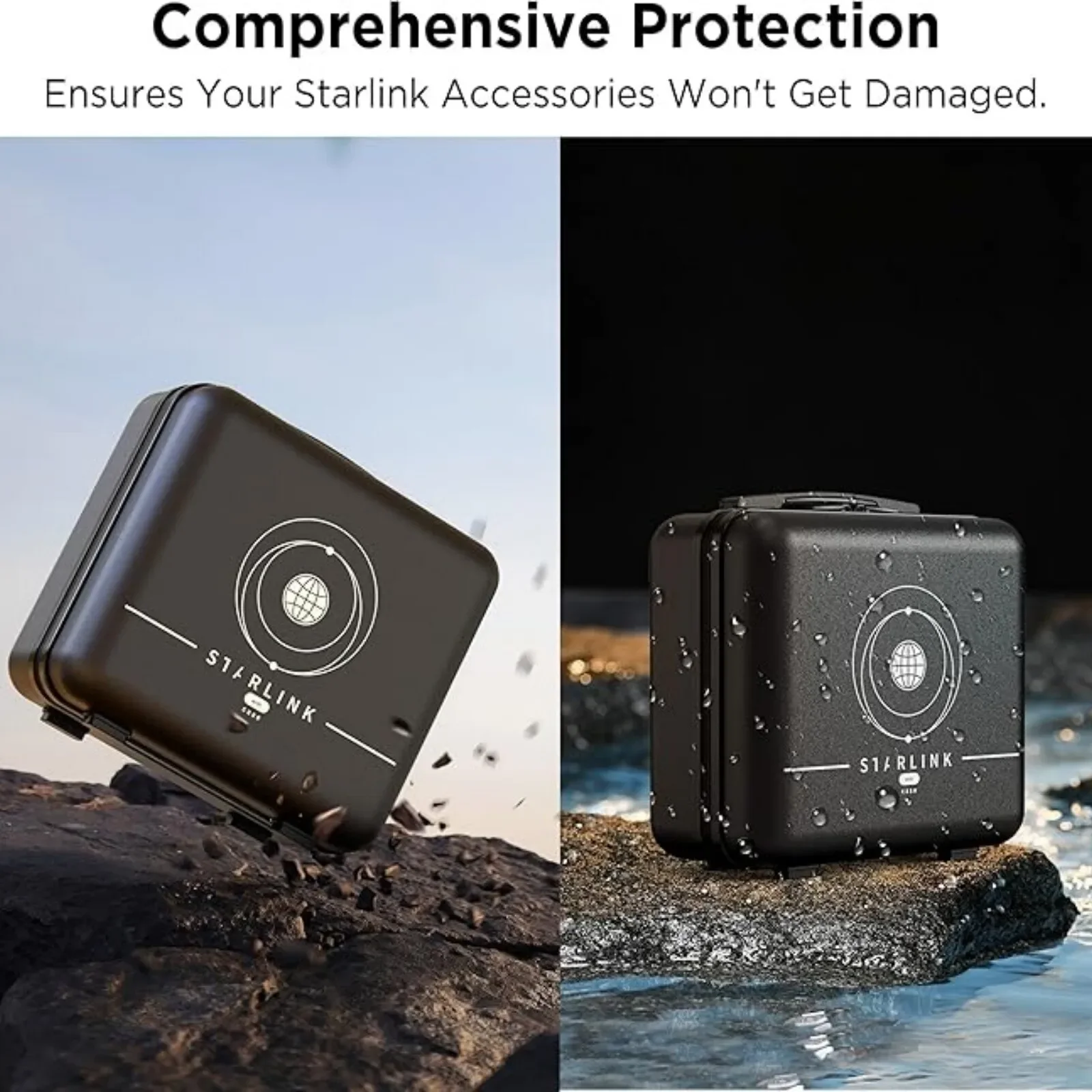 Starlink Mini Case-Carry Handle Hard Travel Case for Outdoor Camping, Car, RV, Boat Trips-Waterproof Black