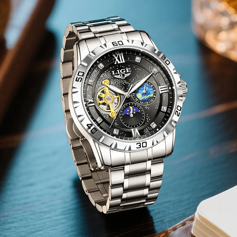 LIGE Fashion Top Brand Luxury Mechanical Wristwatches For Men Casual Business Men Watch Waterproof Luminous Automatic Watch Men