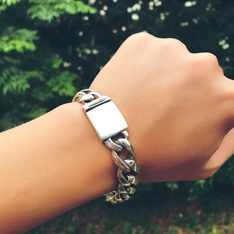 Solid Silver Link Chain Bracelet – Vintage Punk Style for