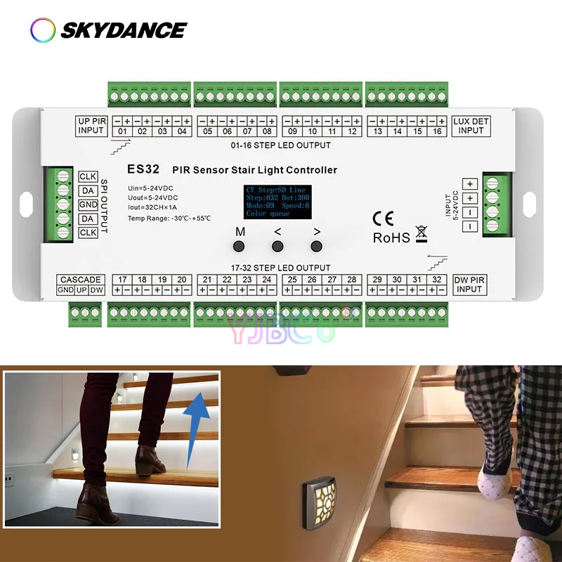 32CH PIR Sensor Stair Light Controller ES32 5V-24V 12V Human Body Infrared Inductive Switch SPI(TTL) signal output OLED display artillery y axis endstop sensor y axis limited switch inductive sensor sidewinder x1