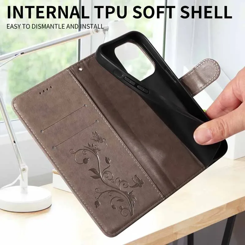 Leather Wallet Flip Case | Flower Embossed Design