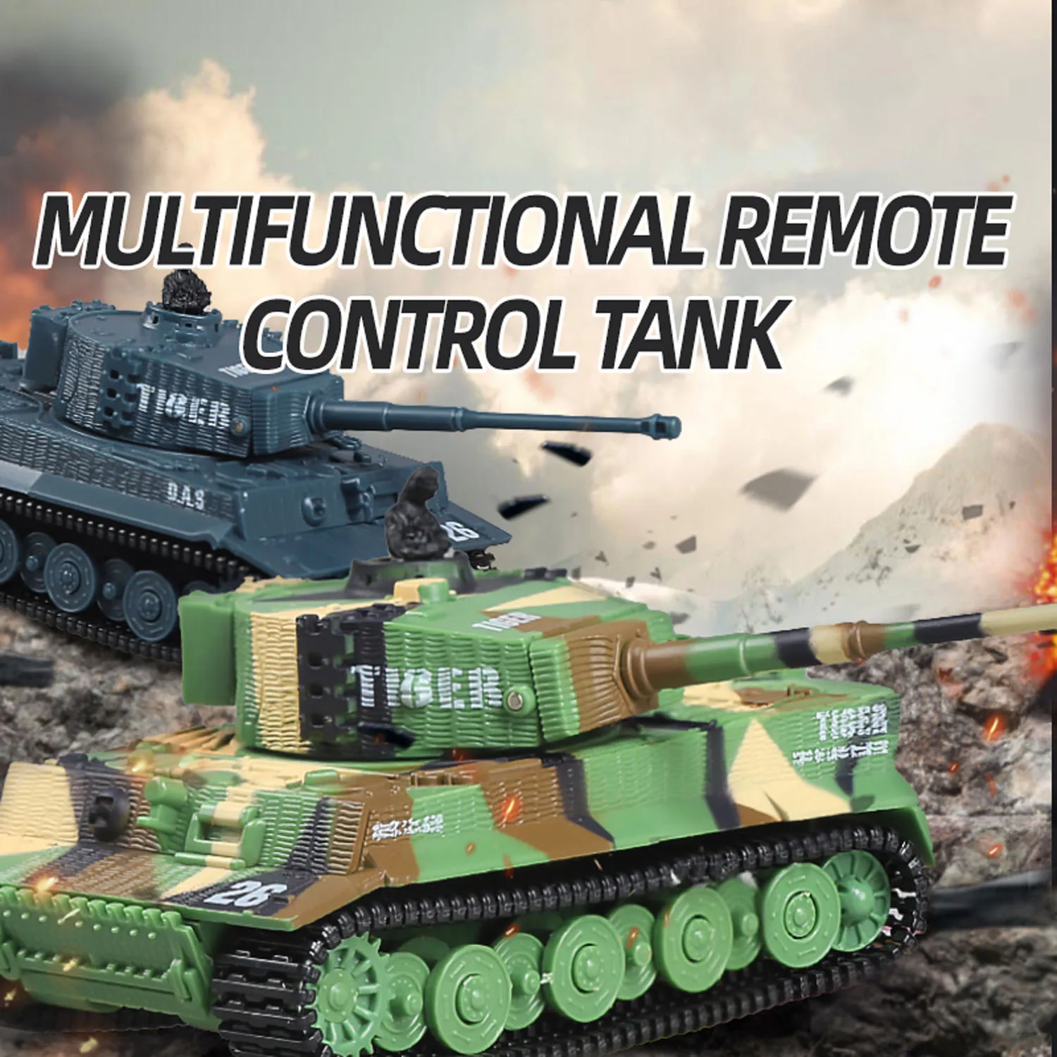 1/72 RTR RC Tank German Tiger Battle Tank Turret 360°Rotation Mini Painted and Assembled Shooting Sound Toy Model for Kids 3