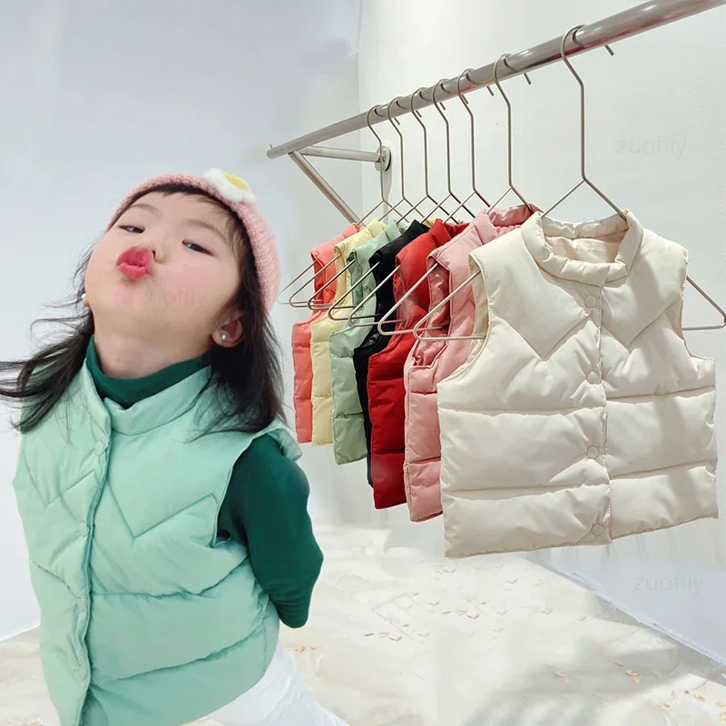 Korean Kids Warm Vest Winter Girls Boys Thicken Waistcoat Outerwear Children Teens Cotton Solid Color Jackets Vest For 1-6Years children vest
