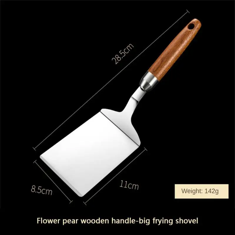 Stainless Steel Square Head Steak Cooking Spatula Wood Handle Pizza Shovel Pancake Beef Turner Scraper BBQ Utensils For Kitchen steak spatula wooden kitchen utensils
