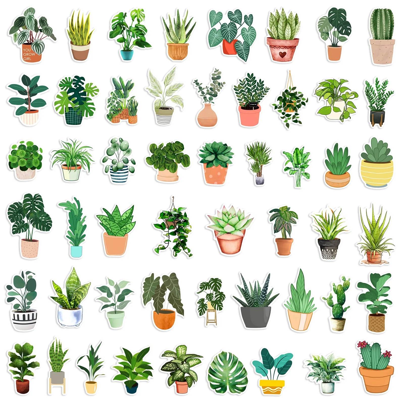 10/50/100pcs Cute Potted Plants Green Aesthetic Stickers Kid Toy DIY Decoration For Fridge Notebook Phone Suitcase Decal Sticker