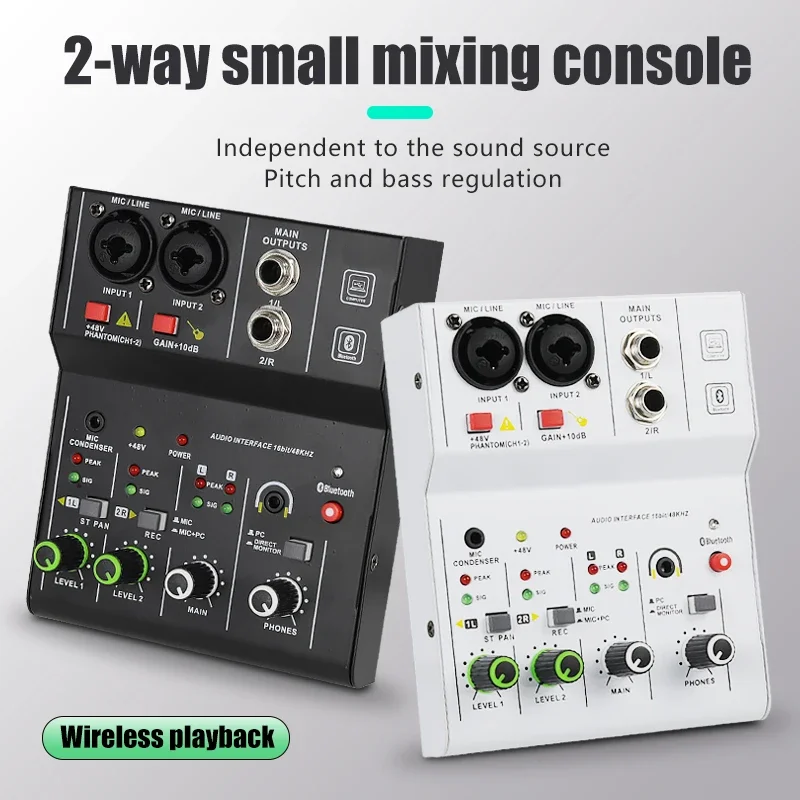 2 Channels Professional portable Audio Mixer Interface sound card console mini USB MIXER for Guitar Recording Studio Singing