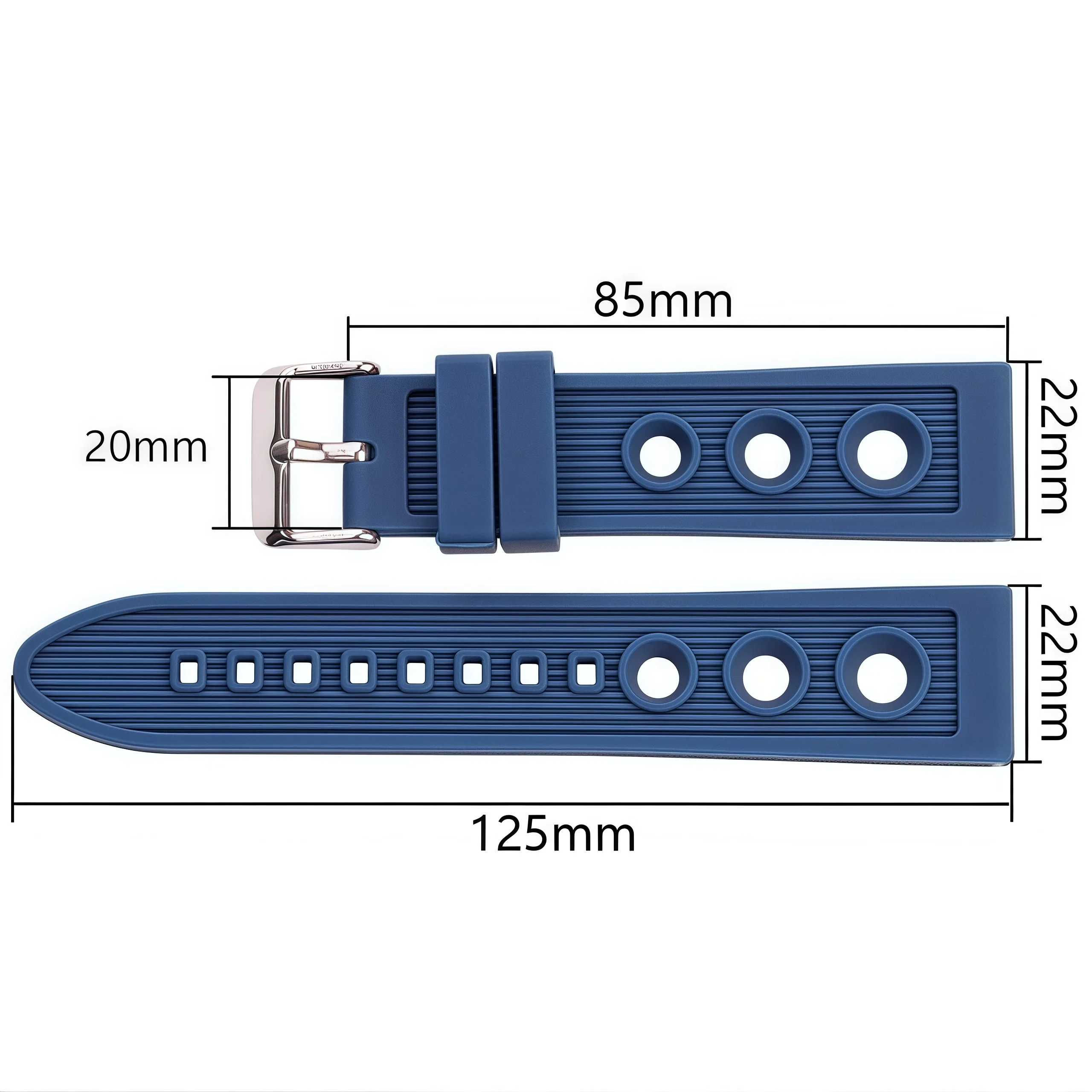 Waterproof Black and Blue Rubber Watch Strap - Soft and Durable