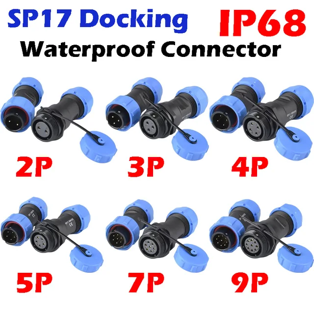 5 Sets SP17 Waterproof Connector IP68 Aviation Plug Male Female Socket Set Docking Electric Panel Install 2/3/4/5/7/9 Pin 1