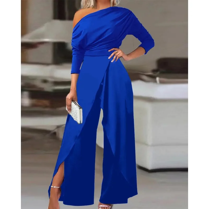 

Summer Jumpsuits for Women Clothing Rompers Party Clubwear Playsuit One Shoulder Jumpsuit Wide Leg High Waist Trousers Pants