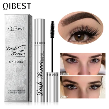 QIBEST 메이크업 블랙 마스카라 4D 컬링 두꺼운 마스카라 볼륨 속눈썹 연장 메이크업, 방수 연장 눈 화장품