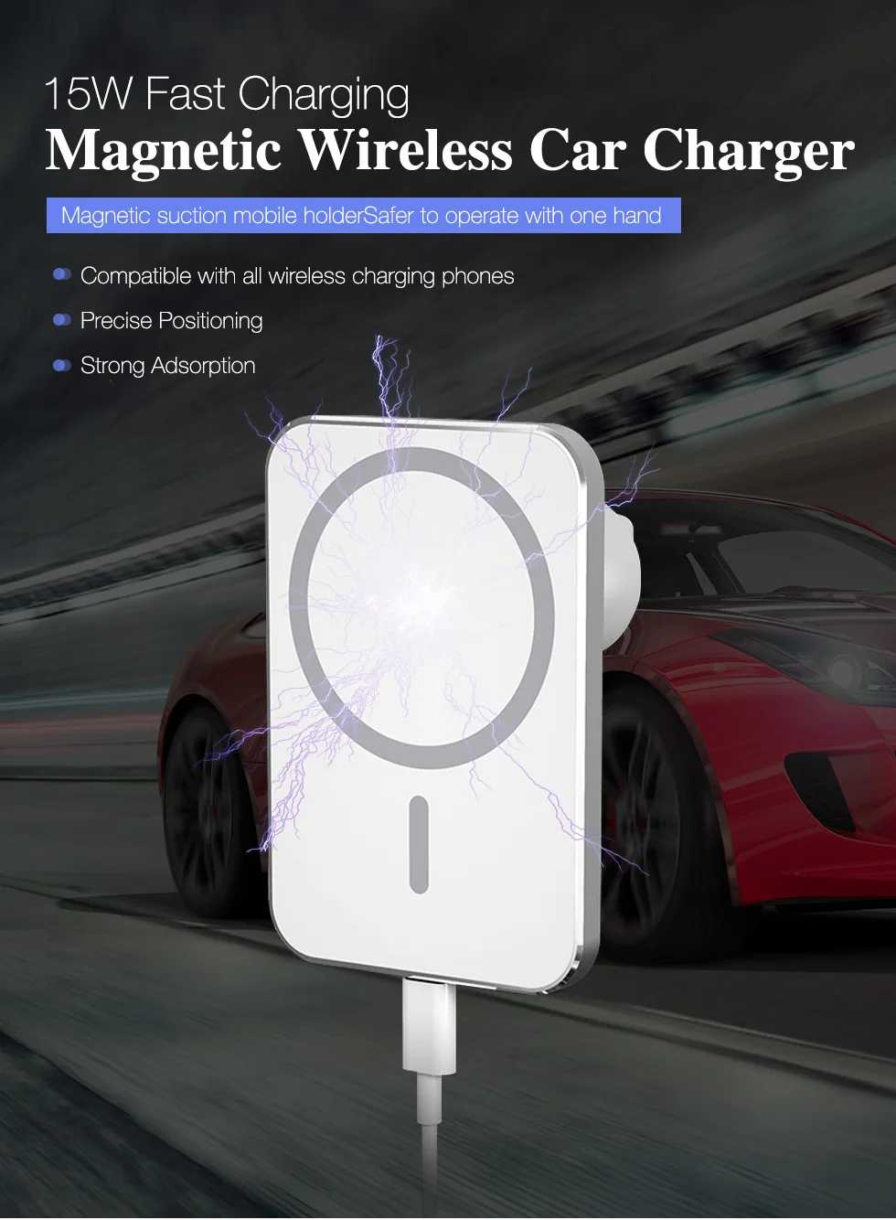 Support magnétique de voiture, chargeur rapide sans fil Qi 15W pour téléphone-0