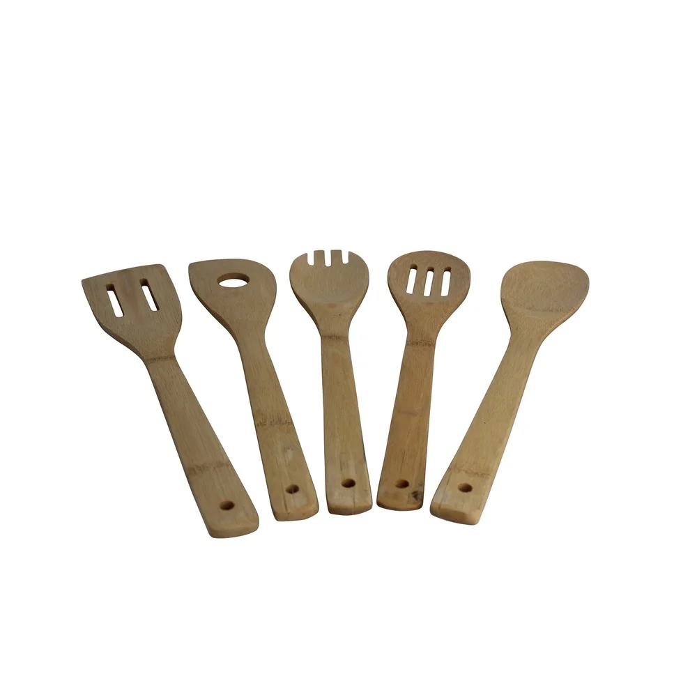 Bamboo Kitchen Utensils – 5pc Eco-Friendly Cooking Tools | Durable Wooden Set