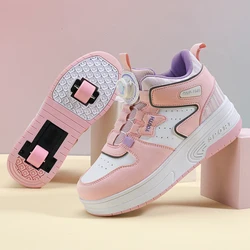 Youth Roller Skate Shoes with Dual Wheels - Casual Sneakers for Kids and Adults, Sizes 31-42 (Pink)