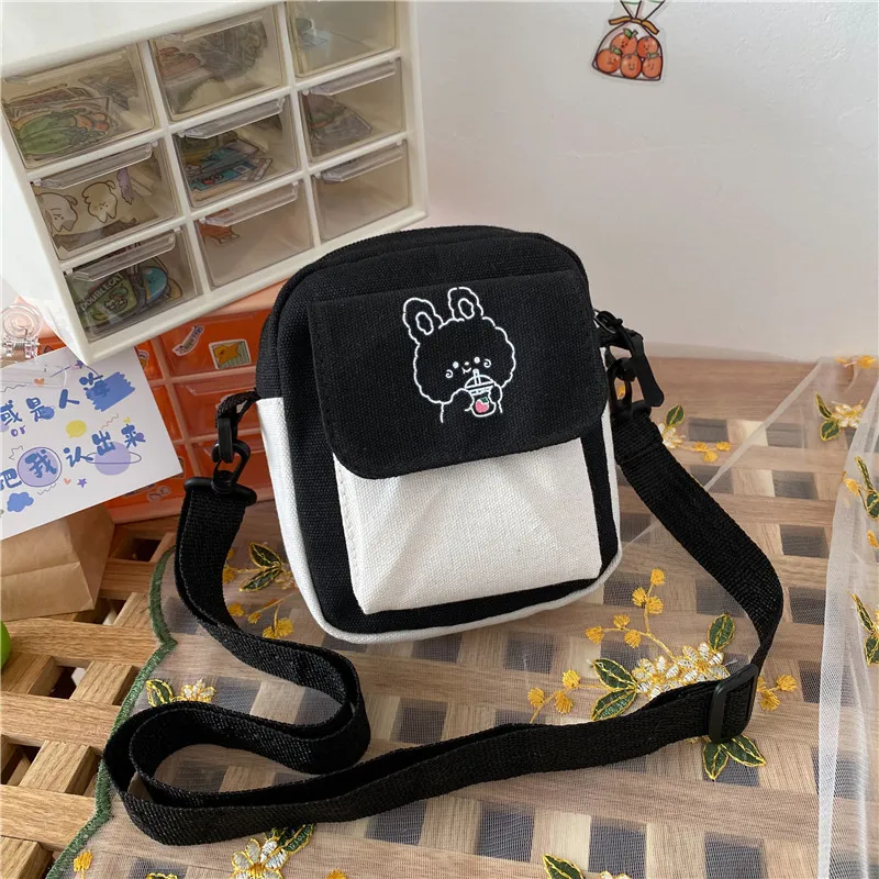 

Canvas Women‘s Phone Bag Cartoon Printed Shoulder Messenger Bag Fashion Hit Color Flap Purse Casual Handbag Female Shopping Bag