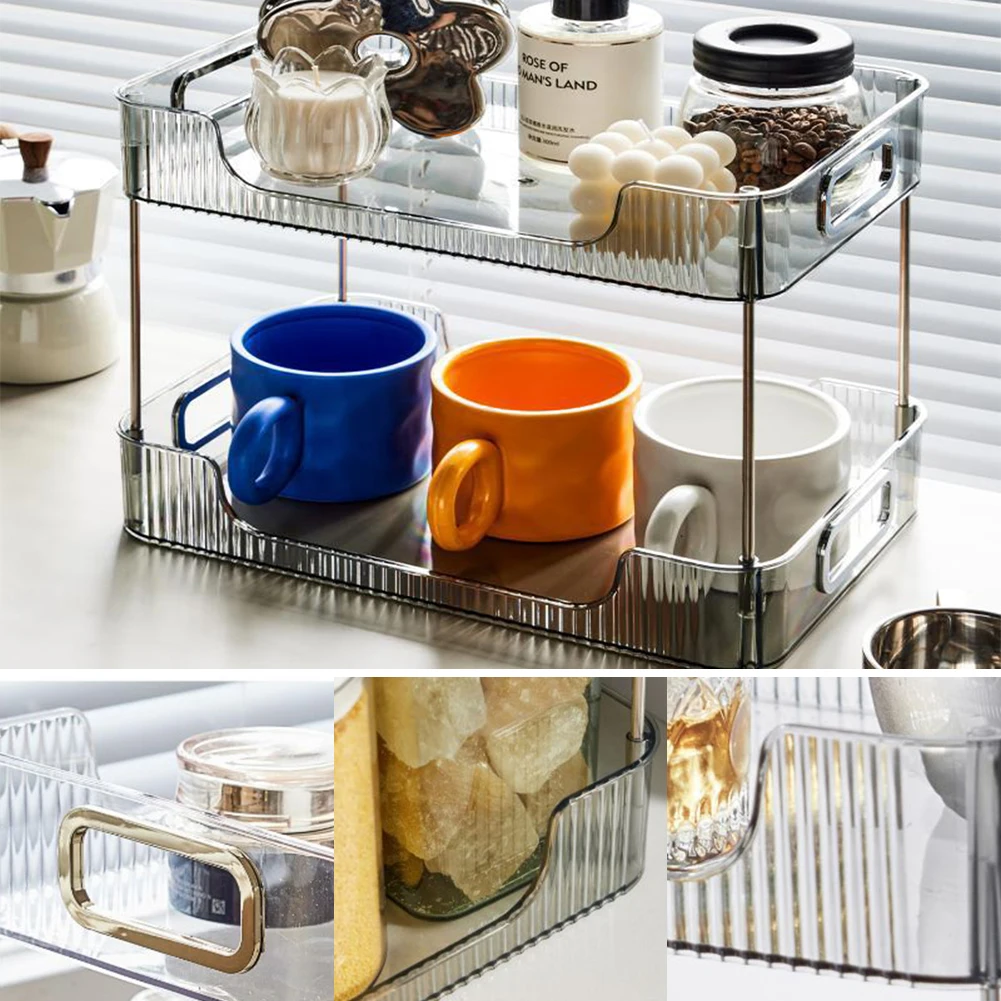 

Bathroom Countertop Organizer Storage Rack With Handle Desktop Storage Rack 3 Tier Design PP Material For Bedroom Bathroom Etc
