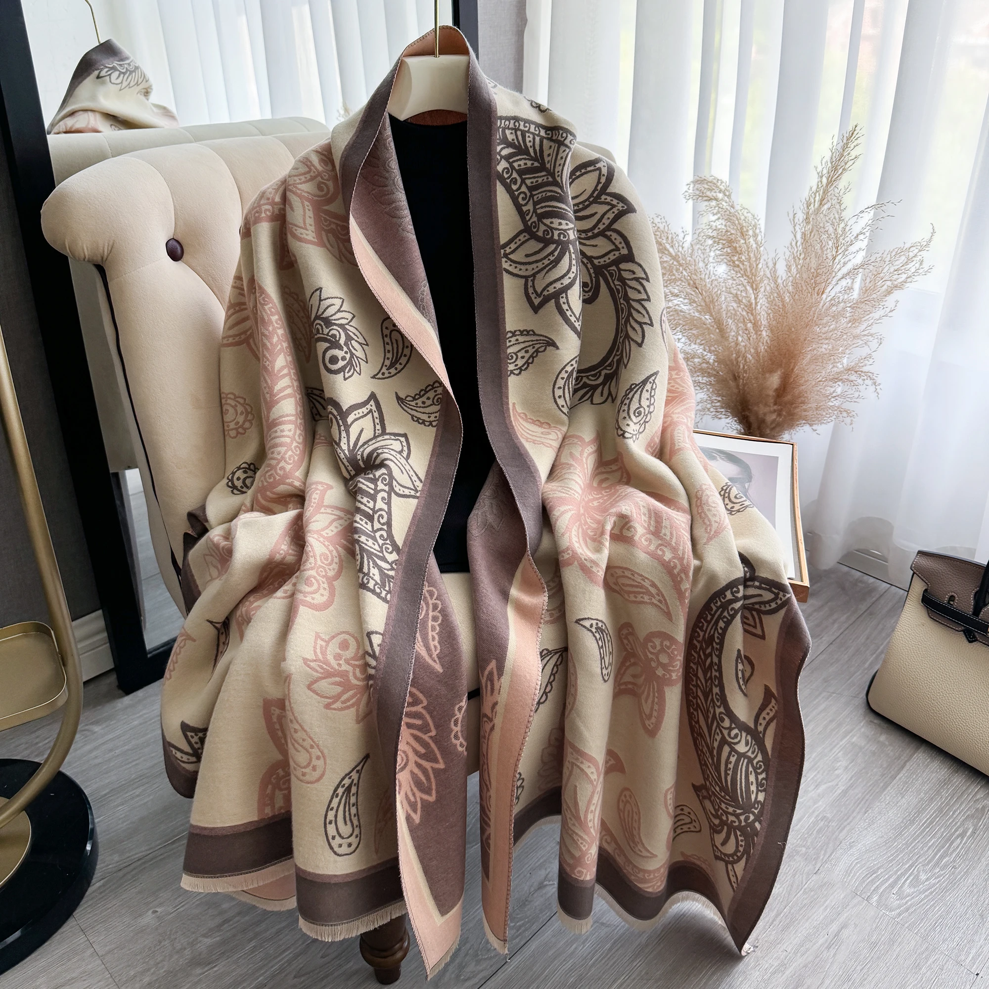 Winter Design Pashmina Blanket Cashmere Scarf for Women Warm Thick Shawls and Wraps Poncho Female Bufanda Echarpe Tassel Muffler