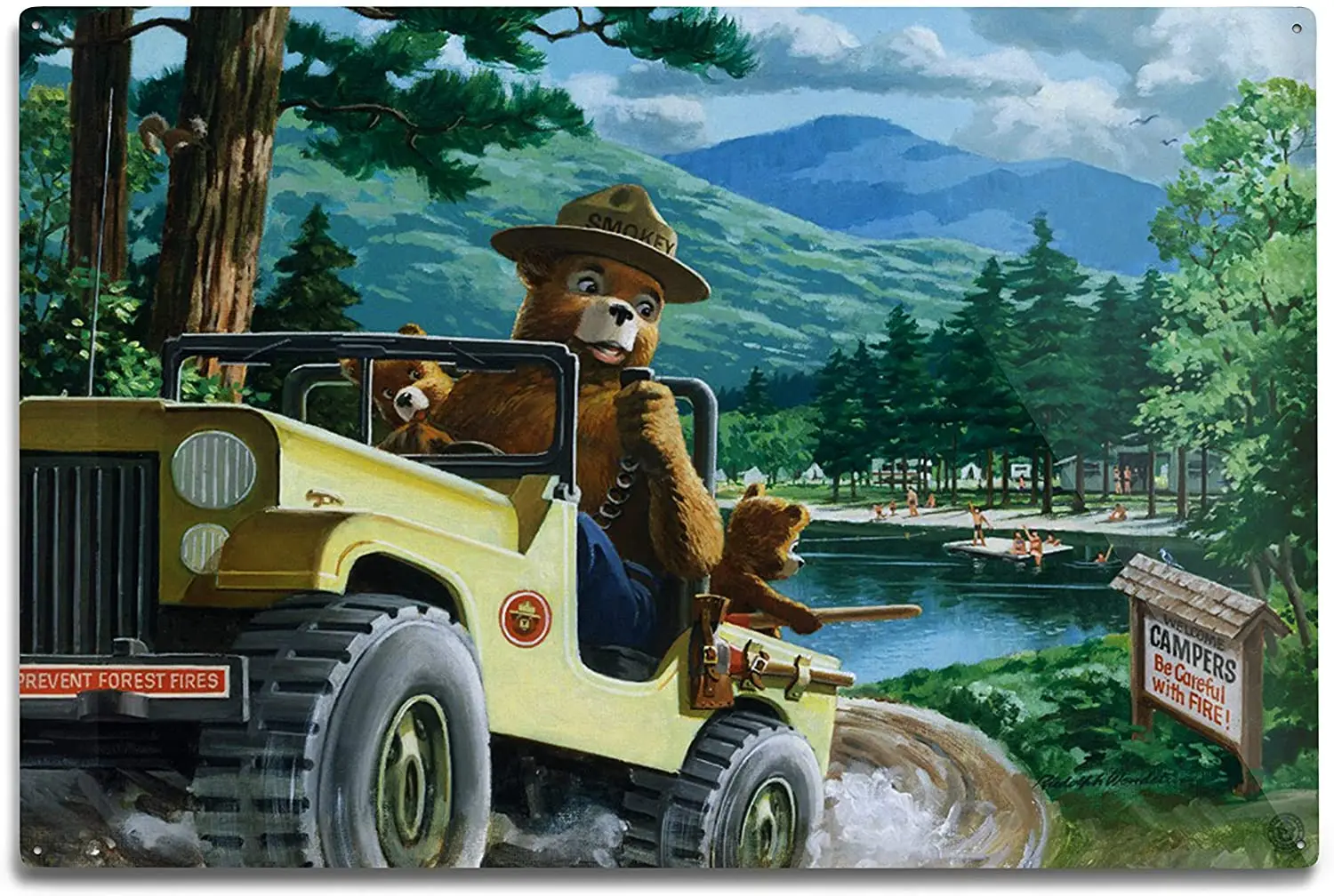 

Customizable-Lantern Press Smokey Bear, Leaving in SUV, Vintage Poster Aluminum Wall Sign, Metal Wall Decor