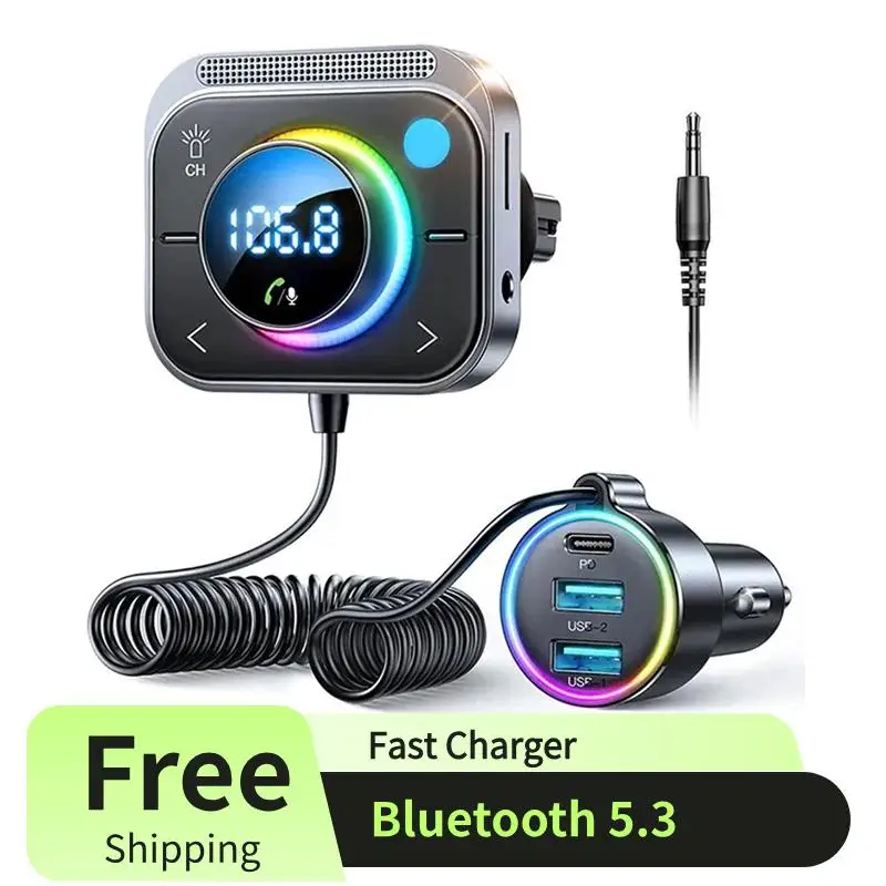 

Bluetooth 5.3 FM/AUX Bluetooth Car Adapter,3 Ports PD&QC 3.0 FM Bluetooth Car Transmitter【Air Vent Installation & Bass Boost】