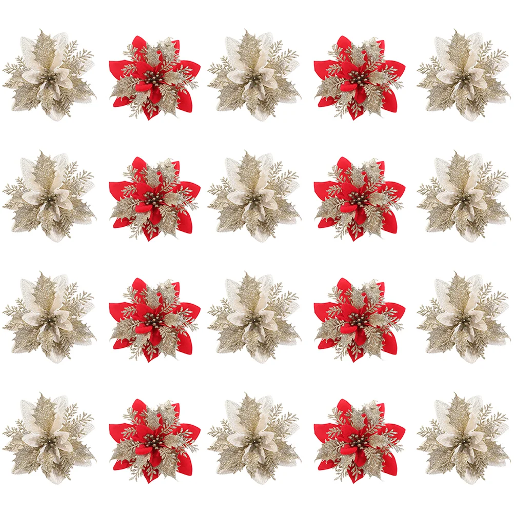 

20pcs Xmas Flower Simulation Glittering Flower Christmas Tree Decoration