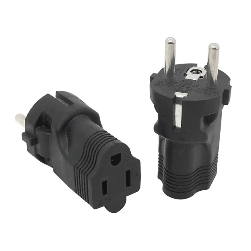 Black Universal EU to US Travel Power Adapter Plug