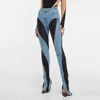 DEAT 2026 Nouvelle Collection Automne – Jean Femme Patchwork Contraste de Couleurs, Taille Haute Extensible, Fendu, Long – 1DF2575 6
