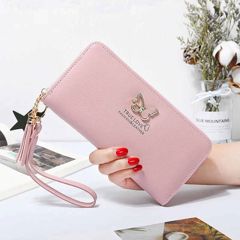 

Fashion Butterfly Women Wallet Wrist Handle Phone Case Long Section Money Pocket Pouch Handbag Women's Purse Card Holders..