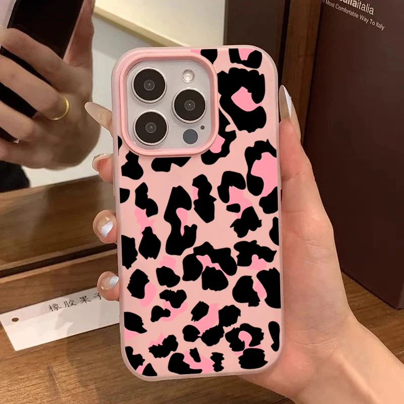 Candy Color Pink Leopard Print Phone Case with 2-in-1 Cover Design