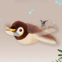 Interactive Rechargeable Plush Cat Teaser Toy with Feather and Squeaky Elements (Brown)