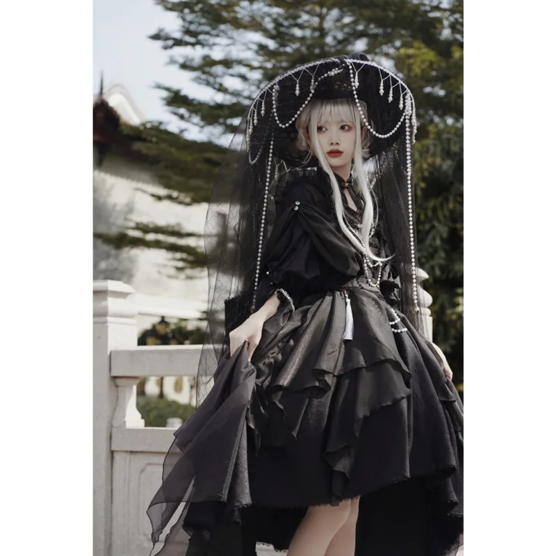 Hanfu Veil Screen Fence Pearl Hat Ancient Xiake Bead Curtain Super Fairy Elegant Sunscreen Hat Cosplay Tian Guan Ci Fu