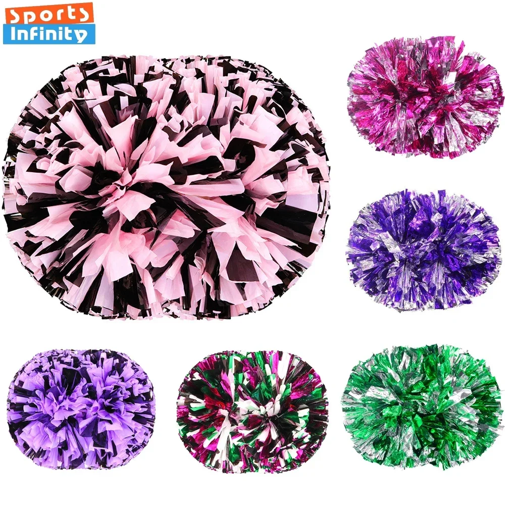 Cheerleading Pom Poms Colorful Handle Cheerleading Pom Poms Big Cheer Balls Silver Red Yellow Blue Hand Dance Pompoms Accessories for Women Girl Kids