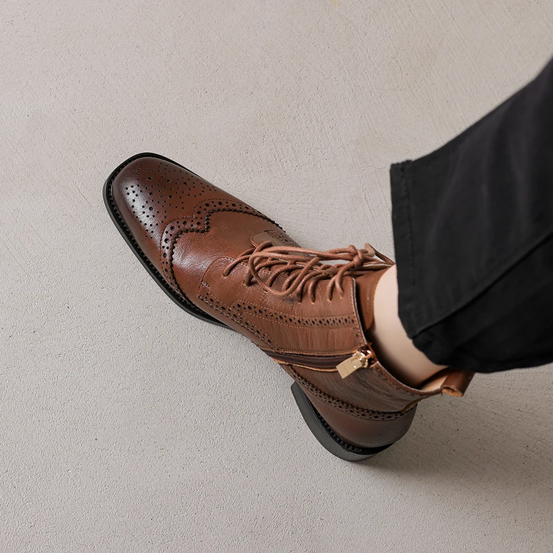 Oxford Brogue Lace Up Boots Womens Vintage Lace-Up Oxford Brogue