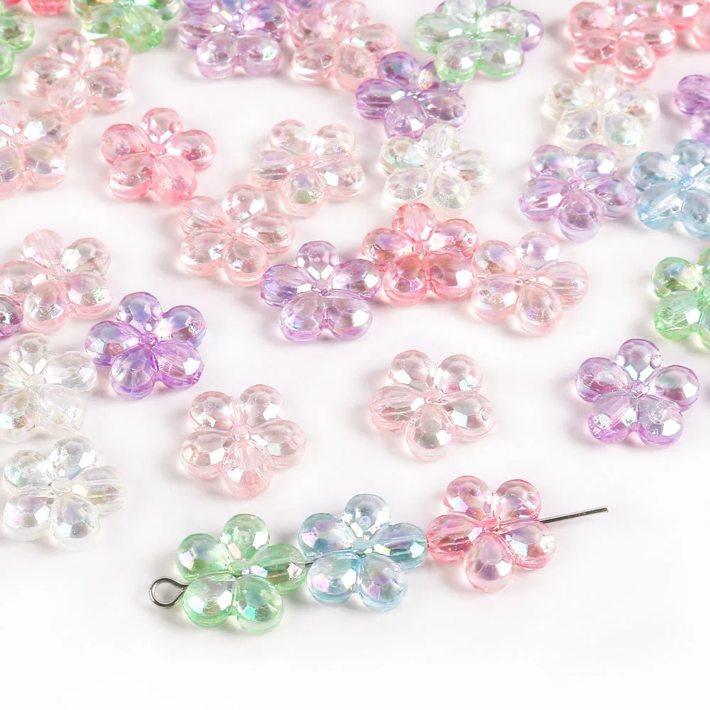 Sweet Colorful Flowers Acrylic Charms Bead 30pcs for Jewelry Making DIY Keychain Necklace Earring Accessories